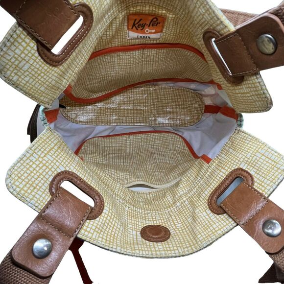 Fossil Womens Key Per Bird City ZB457 Coated Canvas Shoulder Handbag Purse - Picture 4 of 16